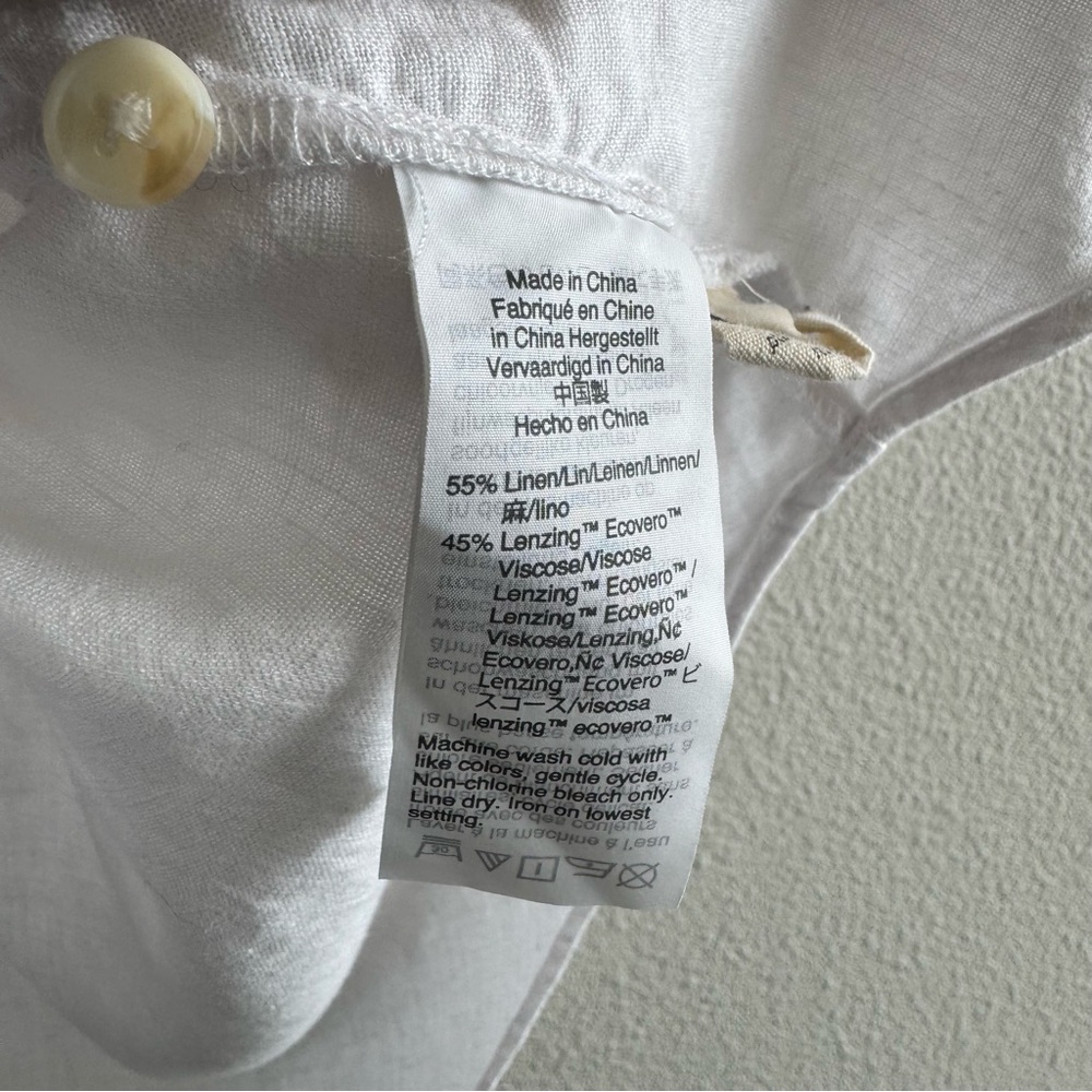 Madewell Linen-Blend Hilltop Shirt Eyelet White Short Sleeve Button Down Coastal - Picture 10 of 12